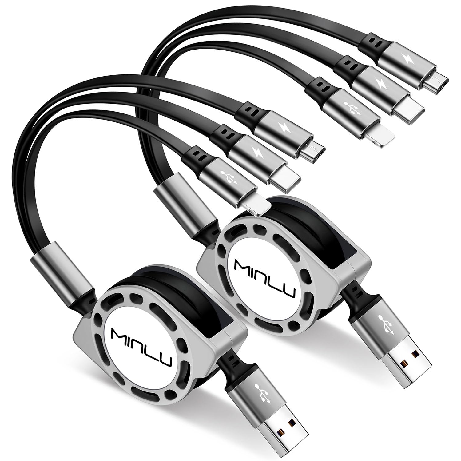 2 pack Multi Charging Cable 3A, [2Pack 4ft] Retractable Multi Charging Cord 3 in 1 Fast Charger Cord, USB C Charger Adapter with Lightning/Type C/Micro USB Ports for Cell Phones/iPhone/Samsung/PS/Tablets